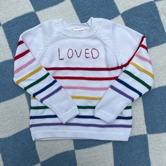 Hanna Andersson Rainbow Striped Loved Embroidered Long Sleeve Sweater Sz 6/7 120 - Picture 1 of 6